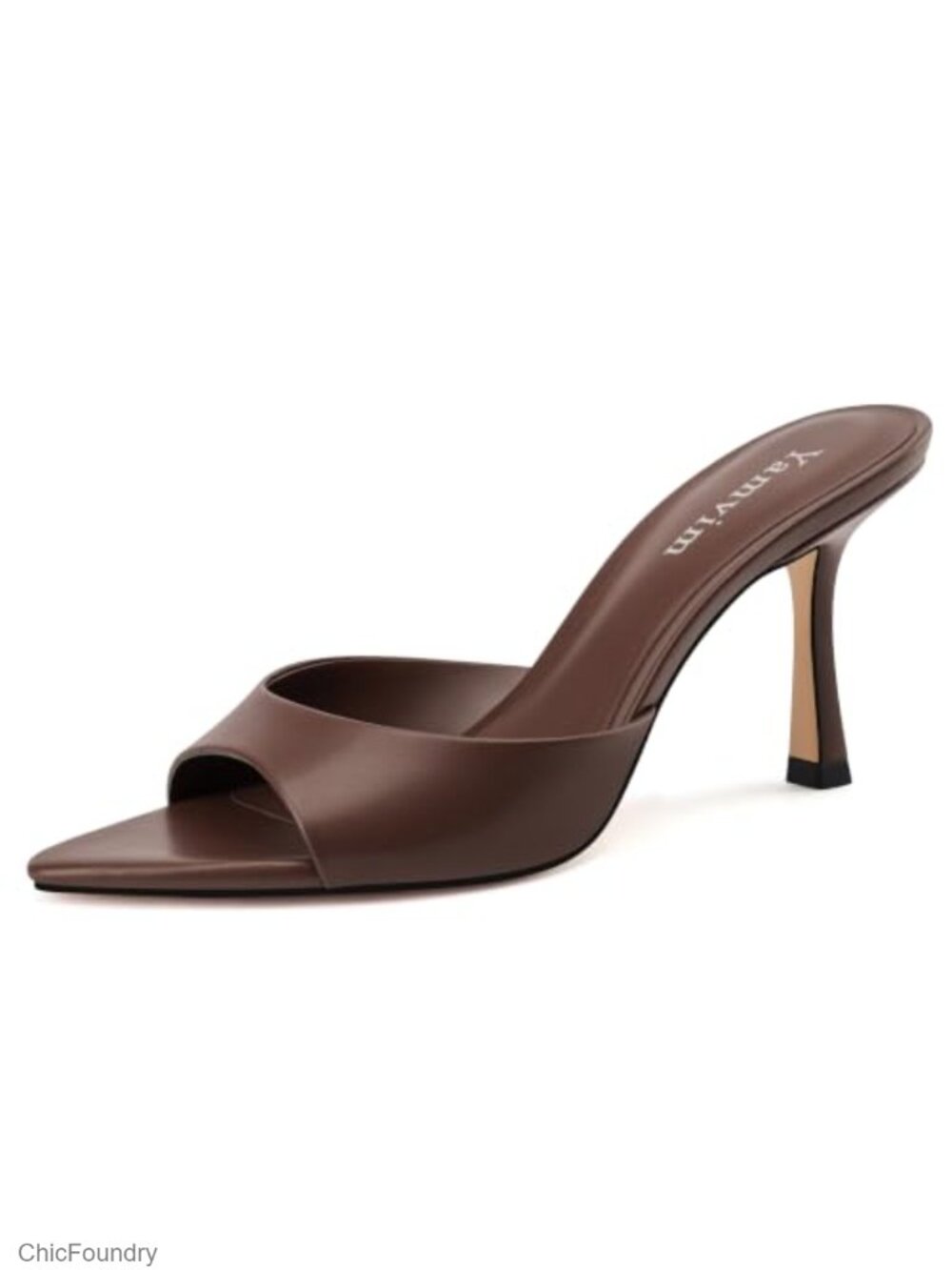 Faux Leather Pointed Open Toe Heel Mules Slip On High Heel Sandals